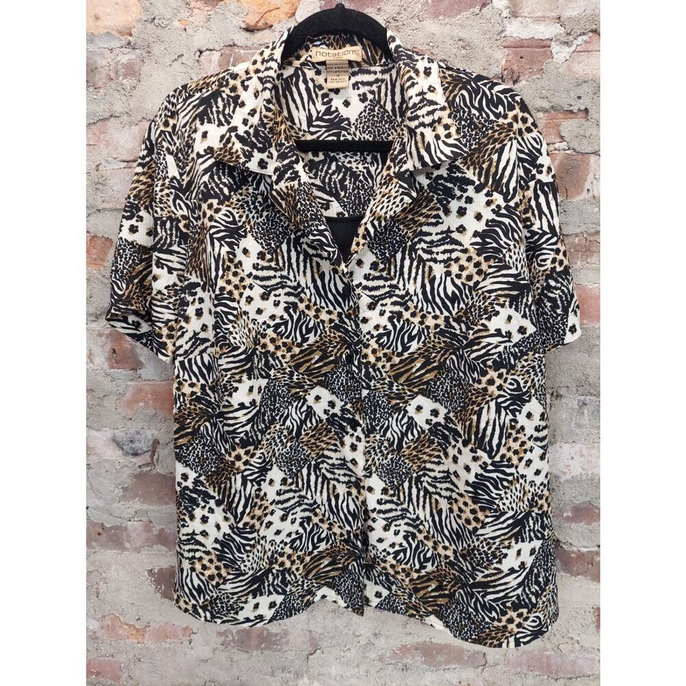 Notations Womens Blouse Top 1X Animal Print Leopard Zebra Short Sleeve